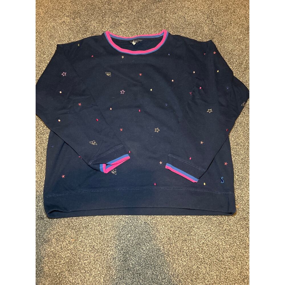 Joules Women's Size 14 Sweatshirt Crewneck Blue Embroidered